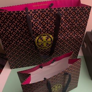 Tory Burch Geometric Black and Pink Tote Shopping Bags